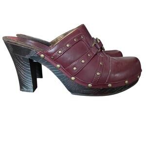 Bongo Vintage Y2K Studded Burgundy Heeled Clogs Wine size 9